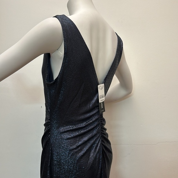 NEW Canada made Le Chateau gown dress maxi metallic navy blue sparkly shiny - Picture 5 of 7